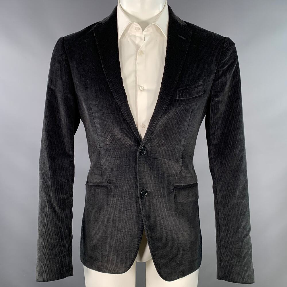 ETRO Size 38 Black Corduroy Cotton Blend Notch Lapel Sport Coat